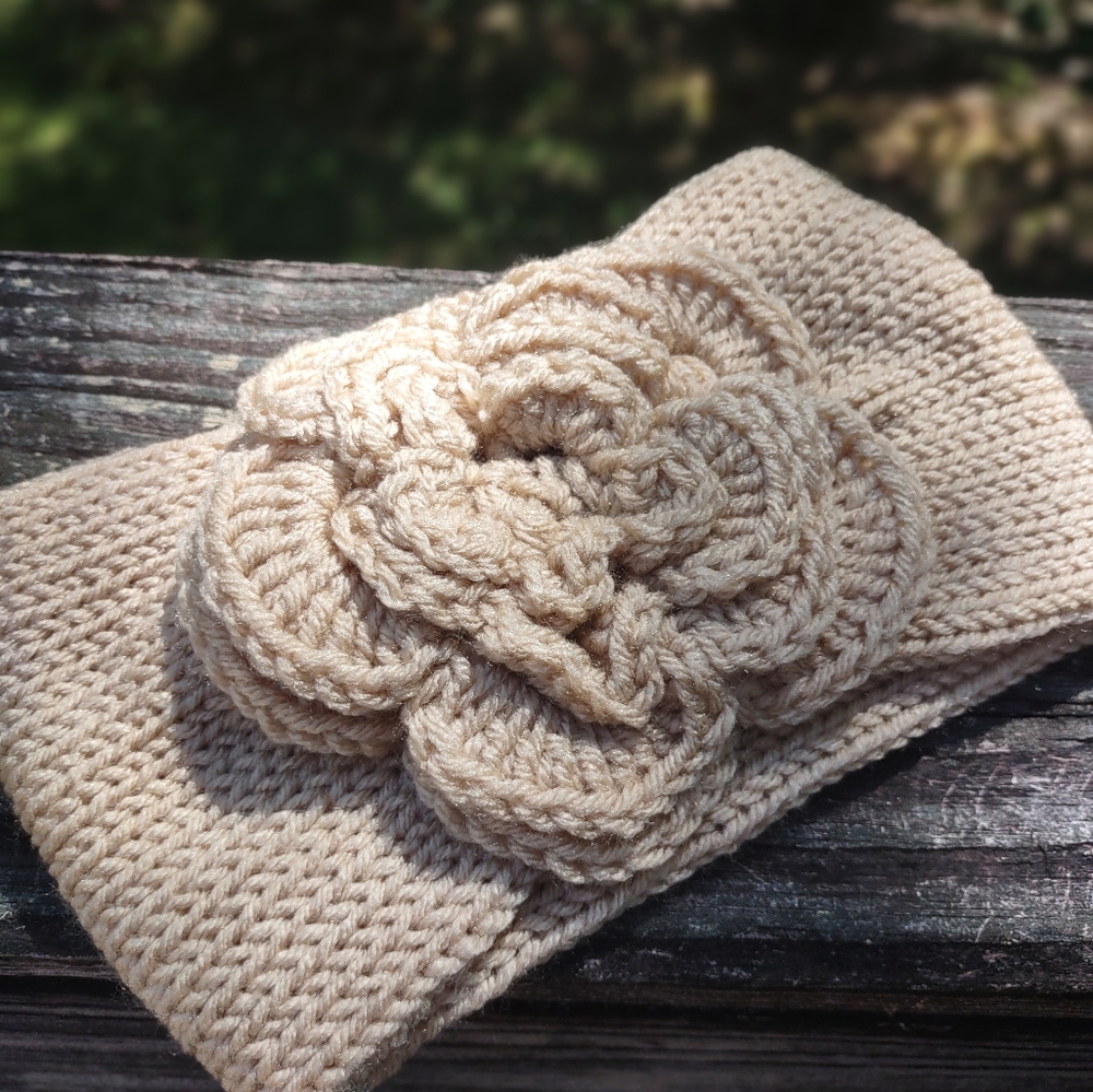 New knit headband ear warmer with flower osfm